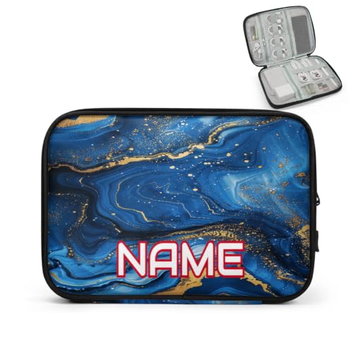 RPWOBBYQ Custom Electronics Organizer Blue Swirls Marble Travel Cable Pouch Large Tech Accessories Case Waterproof Cord Storage Bag for Power Bank Charger Phone Earphone