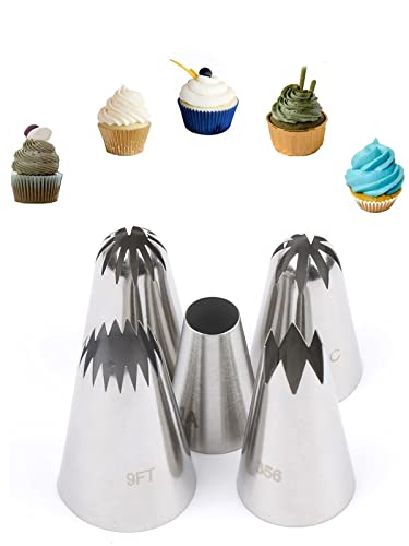 Hdujuan Eclair Churro Macaron-Stern-Spritztüllen, rund, zum Dekorieren von Kuchen, Cupcakes, Keksen, 5 Stück – Ansicht 1
