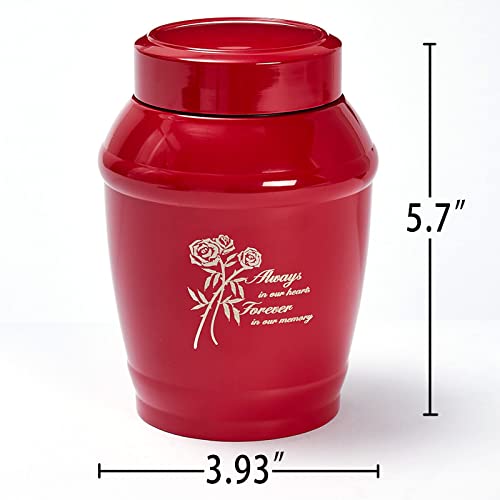 Image of Red Medium Urn for Human Ashes Adult Female /Male | 5.7 inch Roses Medium Urn for Human Ashes Mom Girl Grandma,Stainless Steel Decorative Funeral Cremation Urn for Women Man Remains