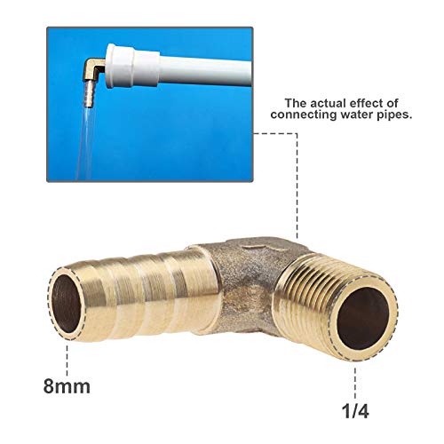 Create idea 2Pcs 5/16inch/8mm Barb Brass Hose Fitting 90 Degree Elbow Fuel Hose Joiner Pipe Connector Adapter Male Thread BSP 1/4 Inch for Air Water Fuel Oil - Image 3