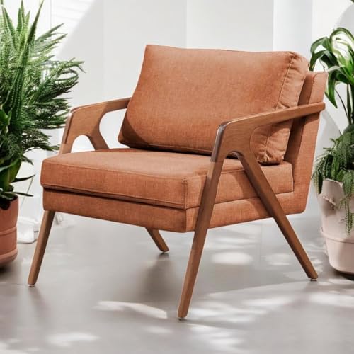 Poltrona Mona Decorativa de Linho Premium e Madeira Maciça Design Atemporal - Zinn Móveis (Terracota)