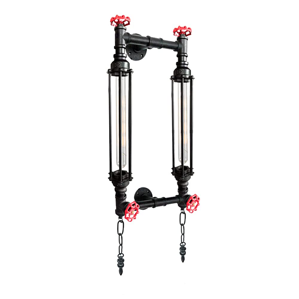SXSCARKX Industrial Retro Water Pipe Wall Lamp E26/E27 Edison Black Metal Light, Single Head Double Sconces for Bedside Bar Restaurant Hotel Lighting Decoration