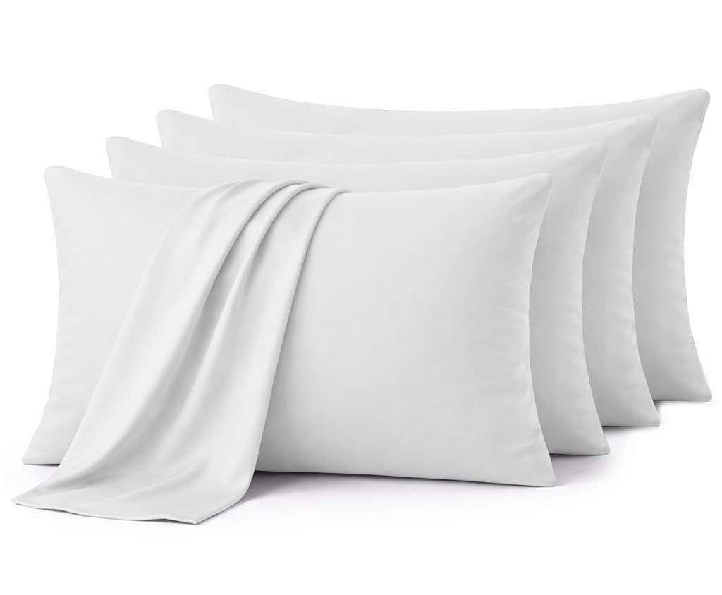 Aspire Homeware White Pillow Cases 4 Pack – 100% Brushed Microfiber Premium Pillowcases Super Soft Envelope Closure Pillow Cover (50x75cm) — image 1
