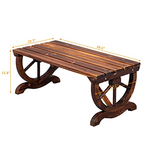 Outvita OV-BENCH-0505 Wooden Garden Bench, Outdoor Rustic Wagon Wheel Bench thumb #2