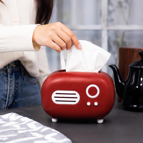 Image of Market99 Red Vintage Napkin Holder | Retro Radio Design Tissue Box for Table, Kitchen, Office & Bathroom | Decorative Paper Towel Organizer & Desktop Storage for Living Room, Cafe & Everyday Home Use