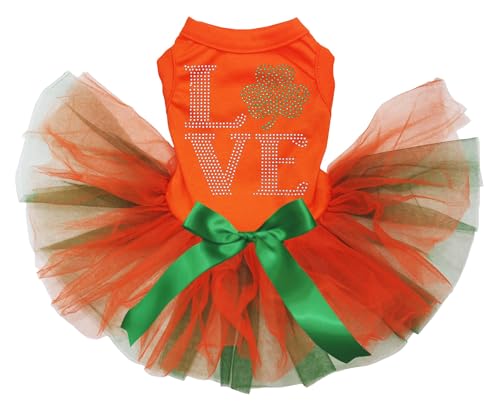 Robe pour chien trèfle d'amour strass vêtement canin orange vert L