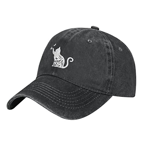Wisedeal Women'S Floral Cat Hat Vintage Adjustable Distressed Washed Baseball Cap For Men Women Cat Lover Black cover