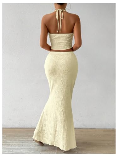 SHENHE Women's Sexy 2 Piece Outfits Twist Front Split Halter Crop Top and Bodycon Maxi Skirt Set2