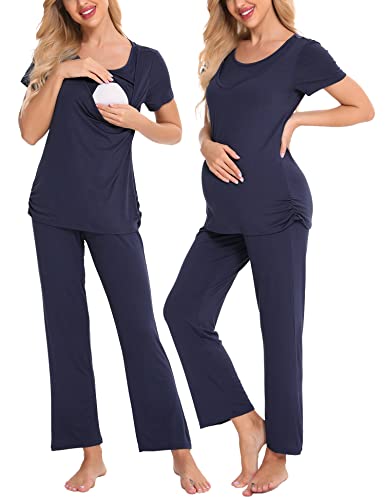 Image of LecGee Labor/Delivery Maternity Nursing Pajama Sets Loungewear for Breastfeeding Nursing Shirts Pregnancy Pants