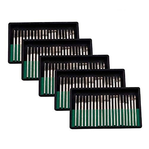 Tebery 100Pcs Diamond Burr Bits Stone Carving Set, 2.35mm Shank Rotary File Burs Accessories Kit for Rotary Grinder Tools Grinding Polishing Carving Stone Jewelry Glass Ceramics(5 Boxes)