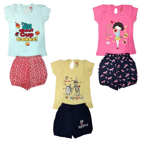 Image of LuvLap Baby Girls Regular Fit 100% Cotton Half Sleeves Girls Top CoSet Pack of 3