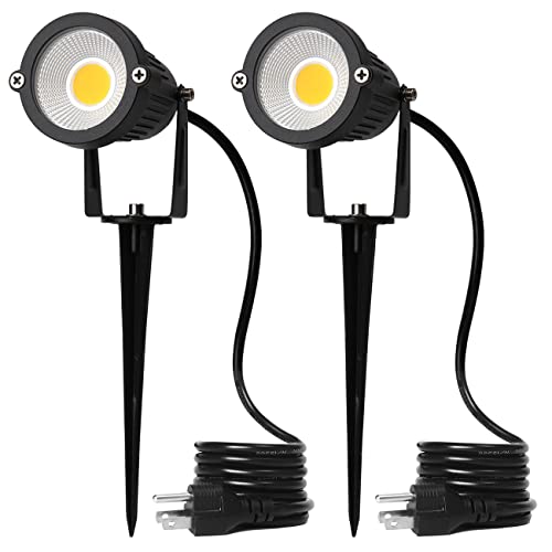 Eleglo 120V Led Landscape Lights, 5W Led Landscape Spotlight Outdoor For Flag Spotlight, Landscape Lighting Warm White Garden Decorative Lamp 6Ft Cord With Us 3 Prong (Base,Stake Included) #TOP14