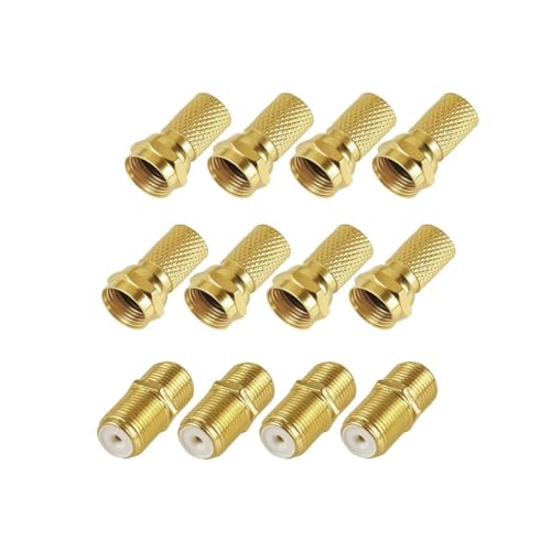 JZK Kit connecteurs F plaqués or, comprenant 8X connecteurs F pour rallonge câble coaxial RG6 et 4X adaptateurs femelles SAT pour câble satellite et antenne TV par satellite