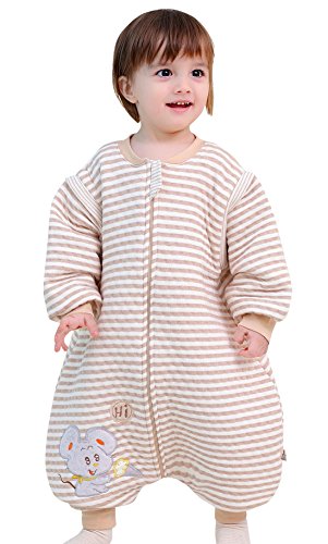 Happy Cherry Bébé Fille Garçon Grenouillère Fermeture Eclair Sac de Couchage en Coton Gigoteuse Manche Longue Amovible Pyjama de Nuit Printemps Automne Hiver Douillette Chaud 36-48 Mois Brun