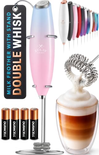 Image of Zulay Kitchen Powerful Milk Frother Wand With Duracell Batteries - Ultra Fast Handheld Drink Mixer - Electric Whisk Foam Maker for Coffee, Lattes, Cappuccino & Matcha - Double Whisk - Lavender