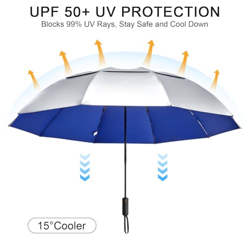 Image of G4Free 62 Inch Large Golf Umbrella Compact Reverse Travel Umbrella 10 Ribs Windproof for Rain Double Canopy Automatic Open Close