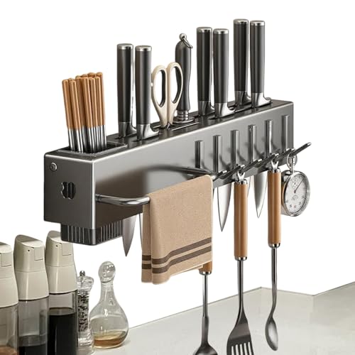 MWZBTG Portaposate | Organizzatore Utensili Da Parete Con Ganci | Supporto Senza Fori con Ganci Porta Salviette per Accessori Cucina