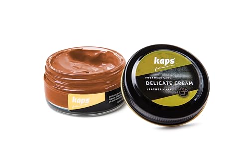 Schuhcreme Hellorange für Glattleder Schuhpflege & Lederpflege zur Pflege und Farbauffrischung mit natürlichen Wachsen für Echt- und Kunstleder 50 ml Kaps Delicate Cream
