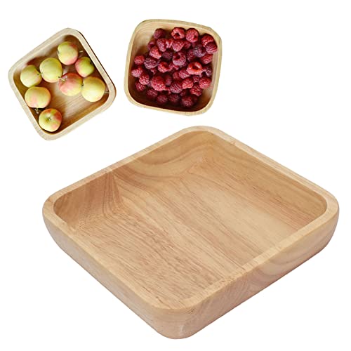 HERCHR Cuenco de madera para servir ensalada, cuenco cuadrado de madera para servir, cuenco de galletas con nueces para ensalada, fruta, postre, cereal, (21cm)