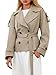 Tankaneo Womens Cropped Trench Coat Casual Double Breasted Short Jacket Fall Fashion Outerwear with Belt