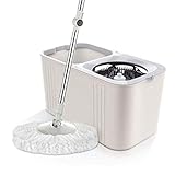 Fregona con centrifugadora， Trapeador Giratorio de 360 Grados, trapeador con rociador for Limpieza Pisos, Juego Cubos giratorios Ruedas y Cabezales Microfibra for Inteligente