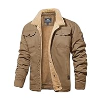 MAGCOMSEN Sherpa Jacket Mens Winter Coat Warm Trucker Jacket Cargo Jacket Multi Pocket Khaki M