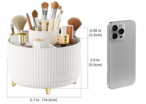 360° Rotate Makeup Brush Holder Organizer, Makeup Organizers Countertop, Makeup organization and Skincare Storage for Vanity, Desktop, Bathroom (White) - Image 5
