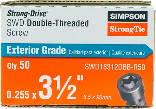 Simpson Strong-Tie SWD18312DBB-R50 Tornillo Strong Drive SWD Doble Rosca 0.180 pulg. x 3-1/2 pulg. T30, Negro (50 piezas) miniatura 1