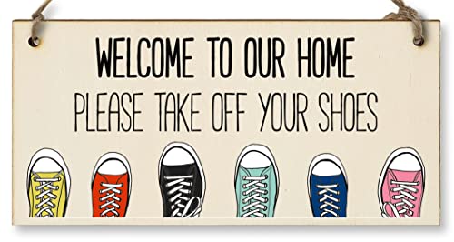 Handmade Wooden Hanging Wall Plaque Welcome Home Please Take Off Your Shoes Sign to Hang at the Front Door