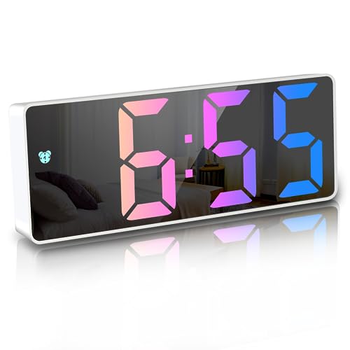 JQGO Reloj Despertador Digital, LED – Reloj de Mesa – Cable USB – Despertador Fino, 12/24 Horas – Snooze – Control por Voz – Pantalla de Temperatura – Brillo Ajustable
