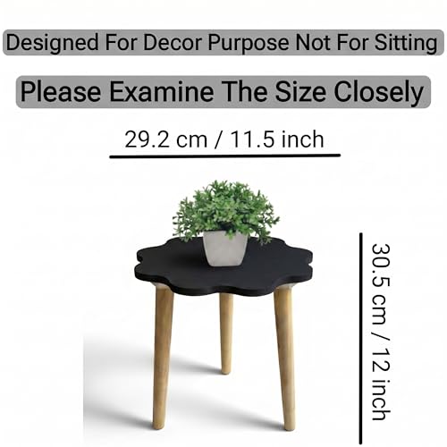 Image of Modern Scalloped Side Table with 3 Wooden Legs, Minimalist End Table /Coffee Table for Living Room, Bedside Nightstand for Bedroom, Balcony & Small Spaces