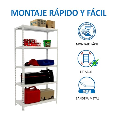 Miniatura 5 de Simonrack Estanteria Metalica, 5 Baldas Ajustables, 200 Kg De Punto Flexión, 2000x1100x400 Mm, Estantería Almacenaje, Sin Tornillos, Blanco - Simonclick