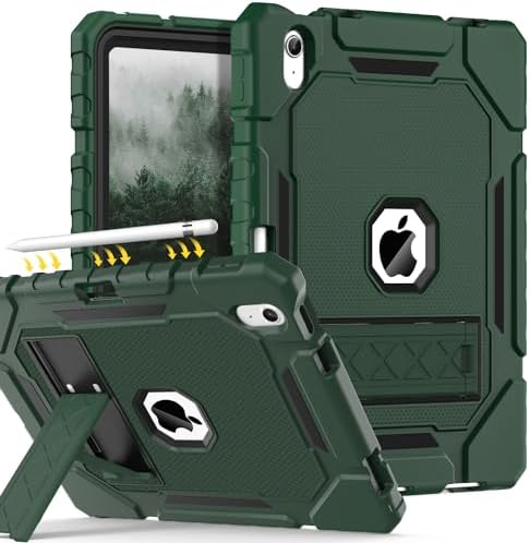 Grifobes Case for iPad 10th Generation 2022(10.9 inch), Heavy Duty Military Grade Shockproof Rugged Protective 10.9" Cover with Built-in Stand/Pencil Holder for i Pad 10 Gen (Alpine Green)