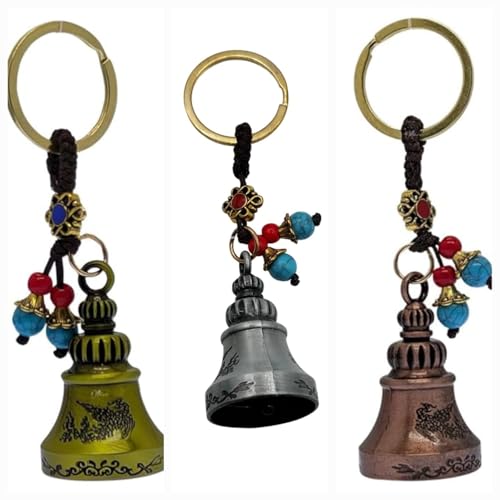Image of Classic Antique Tibetan Temple Bell Shaped Keyring for Gift Gaurdian bell for Car Bike Bags Metal Key ring Key Chain Bag Charm Gift