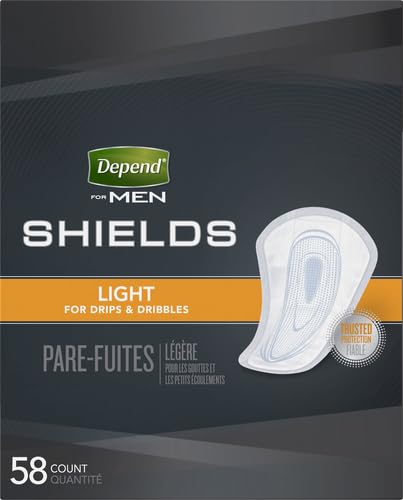 Image of Depend Shields Incontinence Pads for Men, Light Absorbency, 58 Count (Packaging May Vary) (Pack of 2)