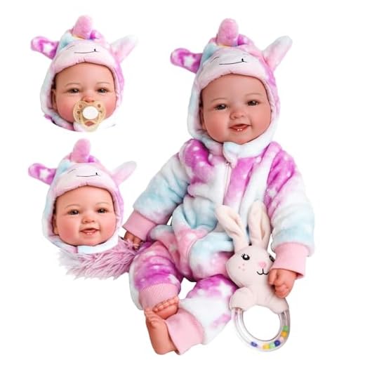 BABESIDE Set di Bambole Neonato Realistico - 17 Pollici / 43 cm Bambole bebè Sorridente Carina - Bambino Bambole con Vestiti da Coniglietto Adatta per bambine/I dai 12 mesi