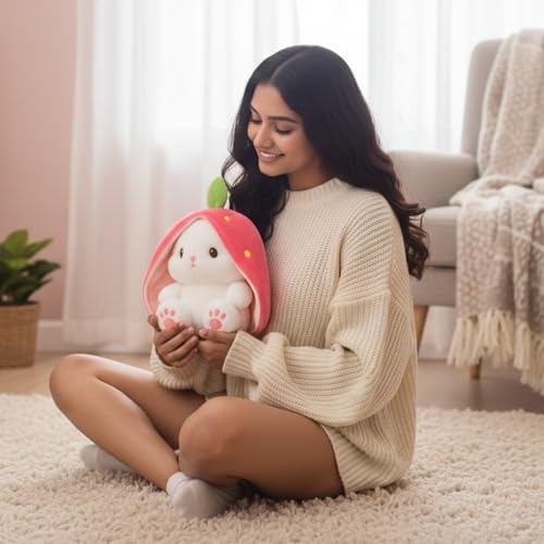 Image of Flufies Plush Soft Toys for New Born Baby and Baby Boy - Soft and Easy Wash Plush - Huggable Plush Toys for Girls and Boys - Soft Toy for Home Decor (Strawberry Rabbit)