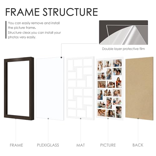 Image of DUENPY 18x30 Picture Frame 4x6 Collage Picture Frame Displays Eighteen 4x6 inch Photos Collage Wall Decor Wall Hanging Walnut