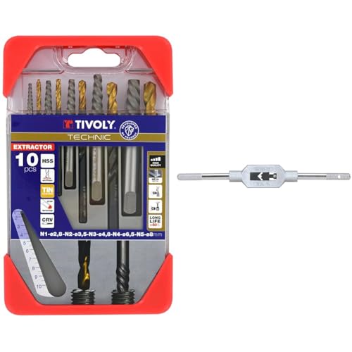 Tivoly 11901170052 Coffret Clipster Forets avec Extracteur pour extraire les goujons/vis cassées, Gris, Set de 10 Pièces & KS Tools 331.0013 Tourne à gauche M3 -M12