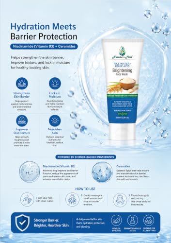 Image of Nature's Mist Rice Water + Kojic Acid Brightening Face Wash 100ml, Pack of 3 | Brightens Skin Tone | Helps Reduce Dark Spots | Evens Skin Tone | Strengthens Barrier | Hydrates & Nourishes