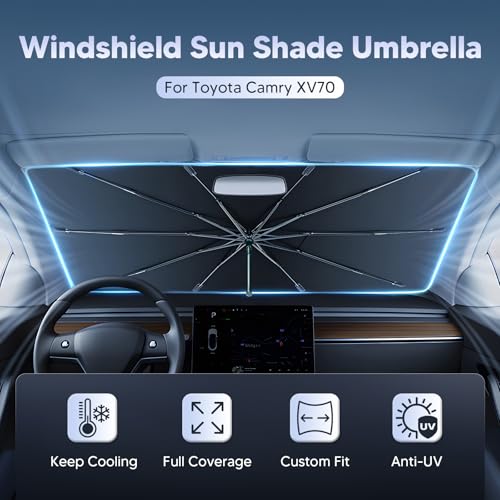 Image of Autorder Windshield Sun Shade Umbrella for 2018-2026 Toyota Camry Accessories,Upgraded Ice Crystal Material,Easy Setup Umbrella Sunshade for Car Windshield,100% Sun Blocking
