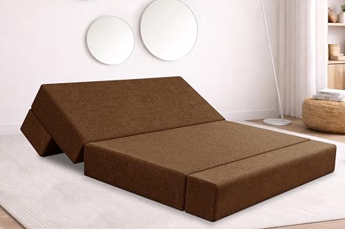 Image of Rosebell Two Seater Foldable Sofa Cum Bed (4x6 Feet) ? Jute Fabric, Washable Removable Cover, Includes Cushion | Space Saving Convertible Sofa Bed for Home, Office & Guests - Brown