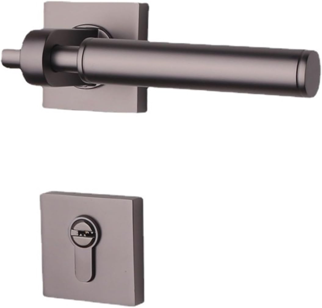 Gray Black Door Lock American Simple Indoor Nordic Room Door Lock Yellow Bronze Bedroom Magnetic Silent Door Lock Split Lock(Gray Black Genuine Leather)