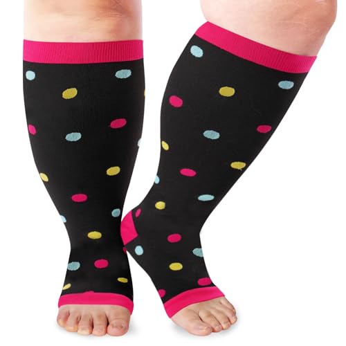 Image of LOUSGUTA Open Toe Plus Size Compression Socks for Women & Men 15-20 mmhg Toeless Wide Calf Compression Support Knee High Socks