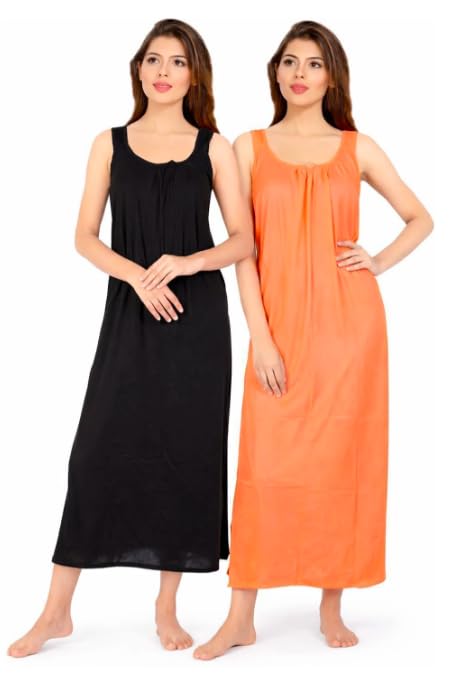 Image of Women's Sleeveless Maxi Night Dress, Spaghetti Strap Nighty, Comfortable Sleepwear Pack of 2