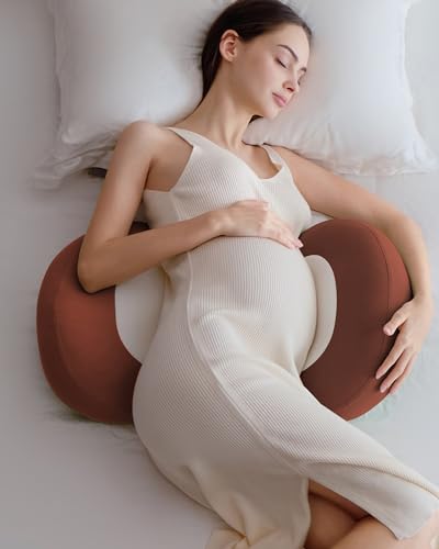 Pobopobo Pregnancy Pillows For Sleeping,Pregnancy Pillow With Quiet Magic Tape, Adorable Bean Maternity Pillow With Silicone Belly Pad,Breathable&Silky Touch For All Season cover