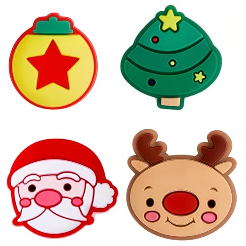 GORGECRAFT 1 Box 4Pcs 4 Styles Joystick Caps Cute Christmas Tree Reindeer Star Santa Claus Silicone Joycon Thumb Grip Cover Buttons Caps Replacement Protective Thumbstick Covers for Switch Controller