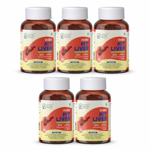 Image of Fytika Fit Liver Detox Supplement Tablets with Milk Thistle Kalmegh Kutaki Kasani Haldi for Daily Liver Support | Herbal Wellness Formula for Men Women | 150 Tablets Pack of 5
