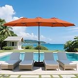 HOMSHADE 15ft Large Patio Umbrellas with Base Included, Rectangle Oversized Double Sided Umbrella Outdoor Patio for Pool, Market, Deck, Garden (Neon Orange)
