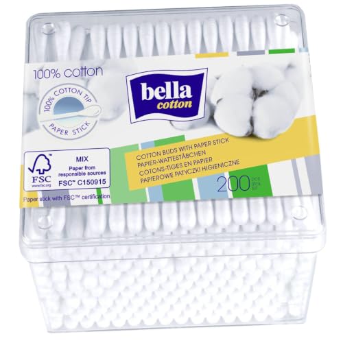 Bella Cotton Wattestäbchen mit Papierschaft, 200 Stück